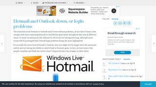 Hotmail and Outlook down, or login problems, Feb 2019