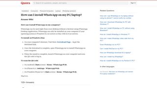 How to install WhatsApp on my PC/laptop - Quora