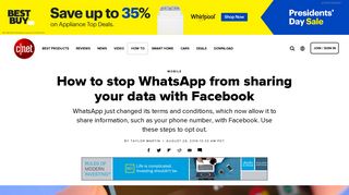 How to stop WhatsApp from sharing your data with Facebook - CNET