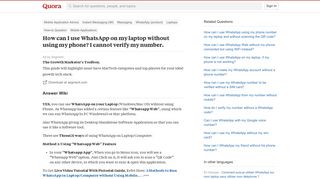 How to use WhatsApp on my laptop without using my phone - Quora