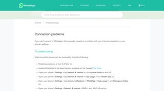 WhatsApp FAQ - Connection problems