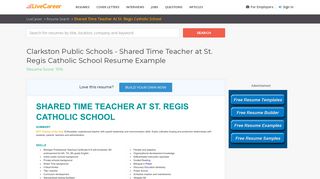 Shared Time Teacher At St. Regis Catholic School Resume Example ...