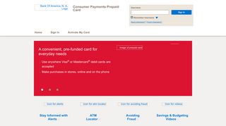Consumer Payments Prepaid Card - Home Page - Bank of America