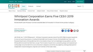 Whirlpool Corporation Earns Five CES® 2019 Innovation Awards