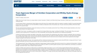 Town Approves Merger of Veridian Corporation and Whitby Hydro ...