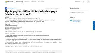 Sign in page for Office 365 is blank white page (windows surface ...
