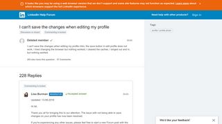 I can't save the changes when editing my profile | LinkedIn Help Forum