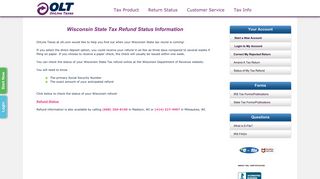 Wisconsin State Tax Refund Status Information - OnLine Taxes at olt ...