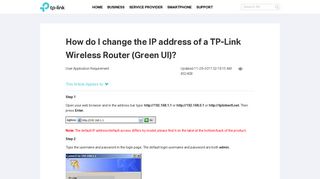 How do I change the IP address of a TP-Link Wireless Router (Green ...