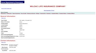 wilcac life insurance company - Display company profile content