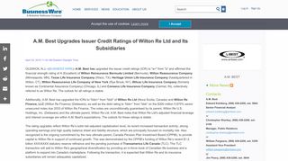 A.M. Best Upgrades Issuer Credit Ratings of Wilton Re Ltd and Its ...