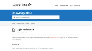 Login Assistance – Wild Divine Support Portal
