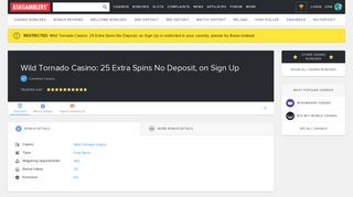 Wild Tornado Casino: 25 Extra Spins No Deposit, on Sign Up Free ...