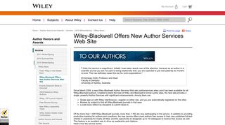 Wiley: Wiley-Blackwell Offers New Author Services Web Site