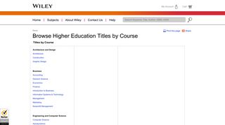 Wiley: Browse Higher Education Titles by Course