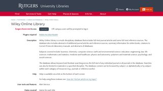 Wiley Online Library | Rutgers University Libraries