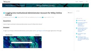 Logging into Institutional Administrator Account for Wiley Online Library
