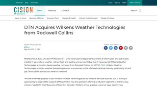 DTN Acquires Wilkens Weather Technologies from Rockwell Collins