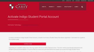 Activate Indigo Student Portal Account | William Carey University