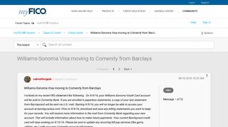 Williams-Sonoma Visa moving to Comenity from Barcl... - myFICO ...