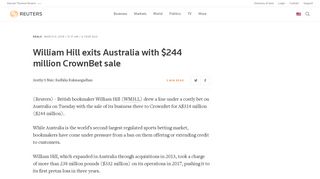 William Hill exits Australia with $244 million CrownBet sale | Reuters