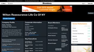 Wilton Reassurance Life Co of NY: Company Profile - Bloomberg