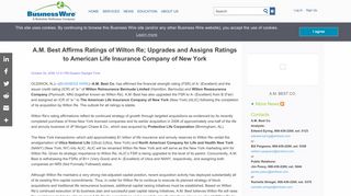 A.M. Best Affirms Ratings of Wilton Re; Upgrades and Assigns Ratings ...