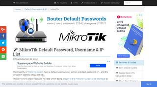 MikroTik Default Password, Login & IP List (updated January 2019 ...