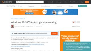 Windows 10 1803 AutoLogin not working - Spiceworks Community