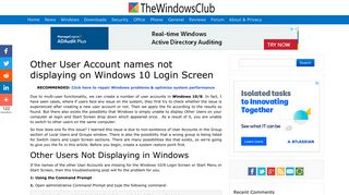 Other User Account names not displaying on Windows 10 Login Screen