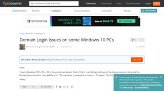 [SOLVED] Domain Login issues on some Windows 10 PCs - Spiceworks ...