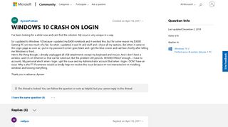 WINDOWS 10 CRASH ON LOGIN - Microsoft Community