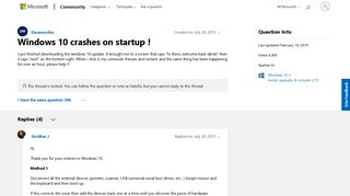 Windows 10 crashes on startup ! - Microsoft Community