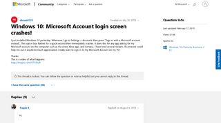 Windows 10: Microsoft Account login screen crashes! - Microsoft ...