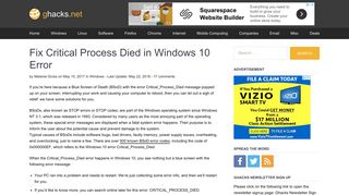 Fix Critical Process Died in Windows 10 Error - gHacks Tech News