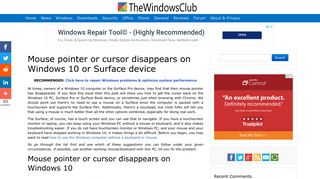 Mouse pointer or cursor disappears or gone missing on Windows 10