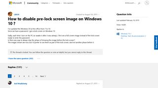 How to disable pre-lock screen image on Windows 10 ? - Microsoft ...