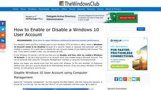 How to Enable or Disable a Windows 10 User Account