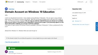 Domain Account on Windows 10 Education - Microsoft Community