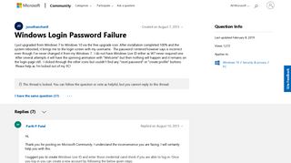 Windows Login Password Failure - Microsoft Community
