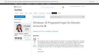 Windows 10 Fingerprint login for Domain accounts - Microsoft