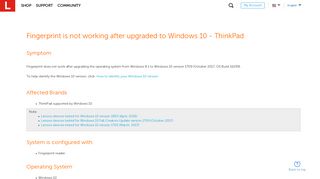 Fingerprint is not working after upgraded to Windows 10 - ThinkPad - US
