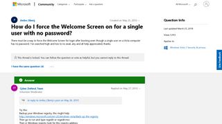 How do I force the Welcome Screen on for a single user with no ...