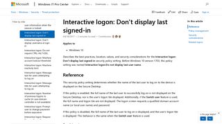 Interactive logon Don't display last signed-in (Windows 10) | Microsoft ...