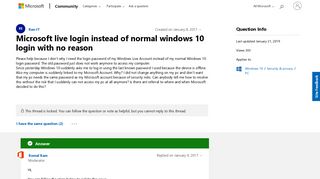 Microsoft live login instead of normal windows 10 login with no ...