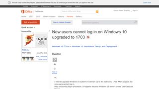 New users cannot log in on Windows 10 upgraded to 1703 - Microsoft