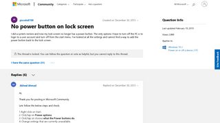 No power button on lock screen - Microsoft Community