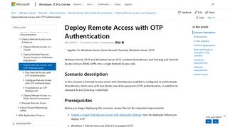 Deploy Remote Access with OTP Authentication | Microsoft Docs