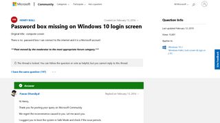 Password box missing on Windows 10 login screen - Microsoft Community