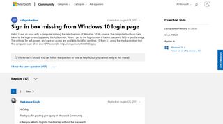 Sign in box missing from Windows 10 login page - Microsoft Community
